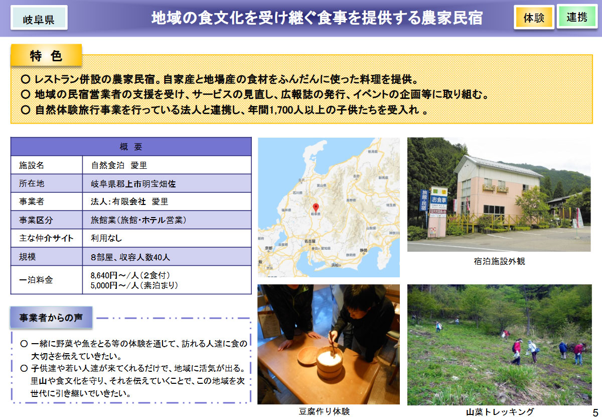 岐阜県：地域の食文化を受け継ぐ食事を提供する農業民宿
