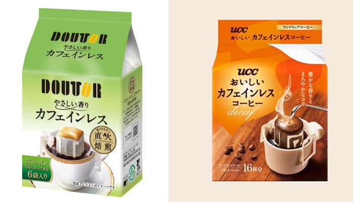 カフェインレスコーヒーのドリップタイプの商品例「ドトール」と「UCC上島珈琲」