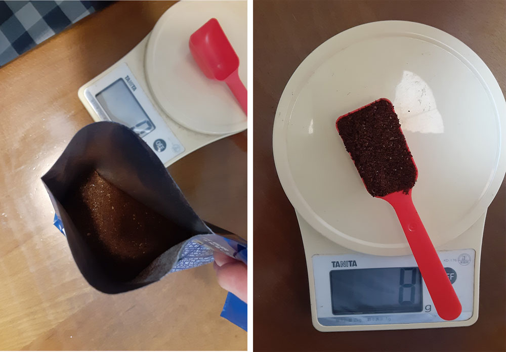 コーヒー豆8gをコーヒースケールで量る